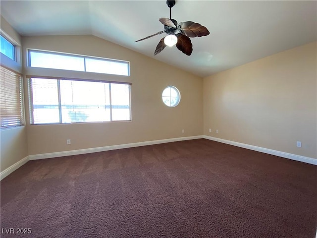 7604 Cruz Bay Ct, Las Vegas, NV 89128 - spare room with lofted ceiling, ceiling fan, and dark carpet