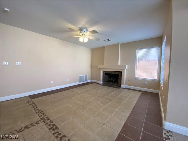 7604 Cruz Bay Ct, Las Vegas, NV 89128 - unfurnished living room with ceiling fan, tile patterned floors, and a fireplace