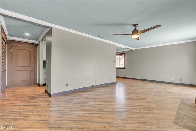 4272 Sheppard Dr, Las Vegas, NV 89121 - empty room with a ceiling fan, crown molding, and light wood-style floors
