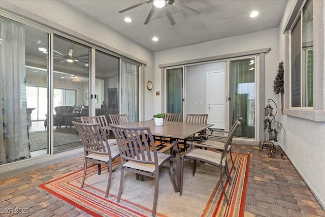 251 Castellari Dr, Las Vegas, NV 89138 - dining space with a ceiling fan, brick floors, and recessed lighting