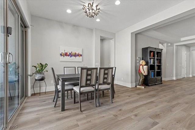 251 Castellari Dr, Las Vegas, NV 89138 - dining room featuring recessed lighting, light wood-type flooring, and a chandelier