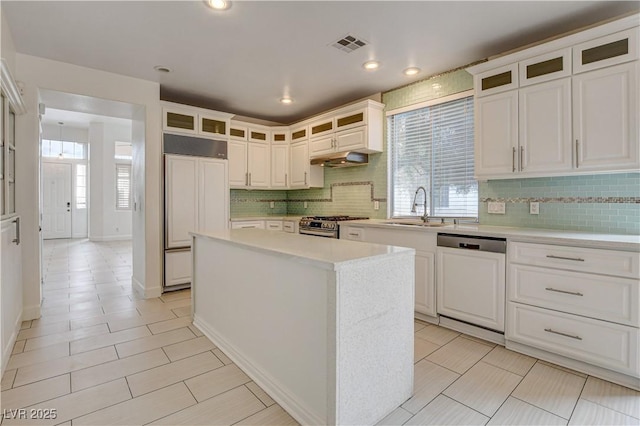 3200 Ridgecliff St, Las Vegas, NV 89129 - kitchen featuring paneled appliances, backsplash, light countertops, plenty of natural light, and recessed lighting