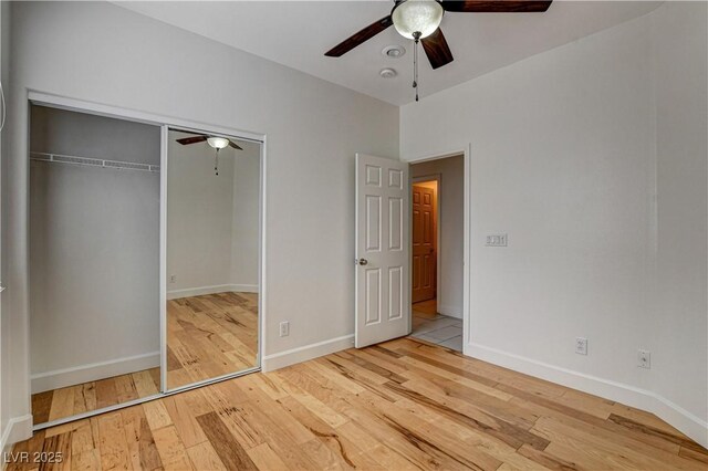 3200 Ridgecliff St, Las Vegas, NV 89129 - unfurnished bedroom featuring wood finished floors, a closet, and a ceiling fan
