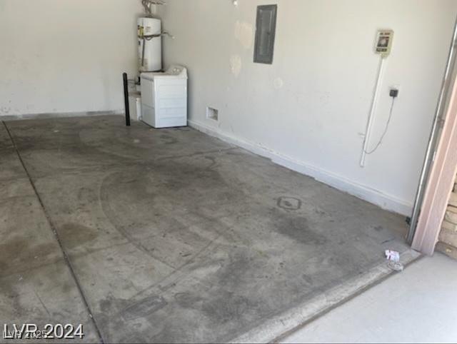 5413 Bristol Bend Ct, Las Vegas, NV 89135 - garage with secured water heater, electric panel, and washer / dryer