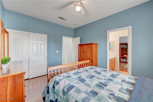 4651 Munich Ct, Las Vegas, NV 89147 - bedroom featuring a closet, light wood-type flooring, and a ceiling fan