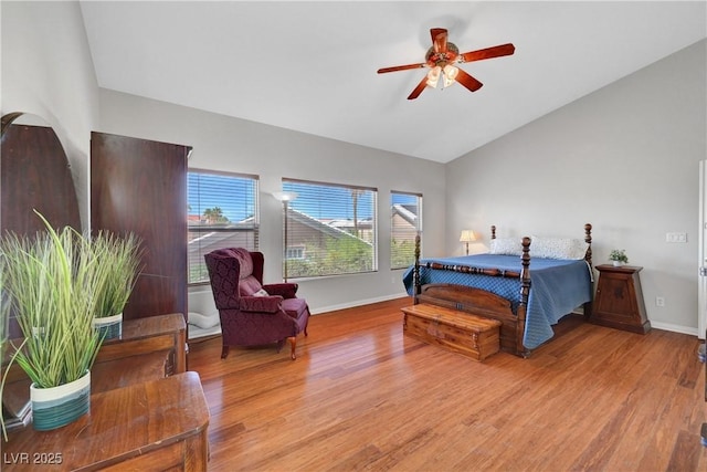 4651 Munich Ct, Las Vegas, NV 89147 - bedroom with lofted ceiling, light wood-type flooring, multiple windows, and a ceiling fan