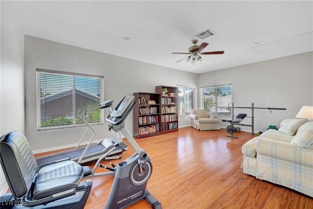 4651 Munich Ct, Las Vegas, NV 89147 - workout area featuring light wood-style flooring and a ceiling fan