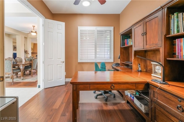 12276 Caminita Pl, Las Vegas, NV 89138 - office area featuring a ceiling fan and wood finished floors
