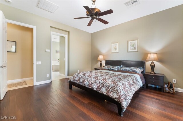 12276 Caminita Pl, Las Vegas, NV 89138 - bedroom with wood-type flooring, ceiling fan, and ensuite bathroom