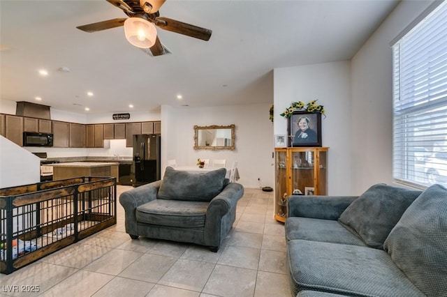 1200 Mission View Ct, Henderson, NV 89002 - living room with a ceiling fan, light tile patterned floors, and recessed lighting
