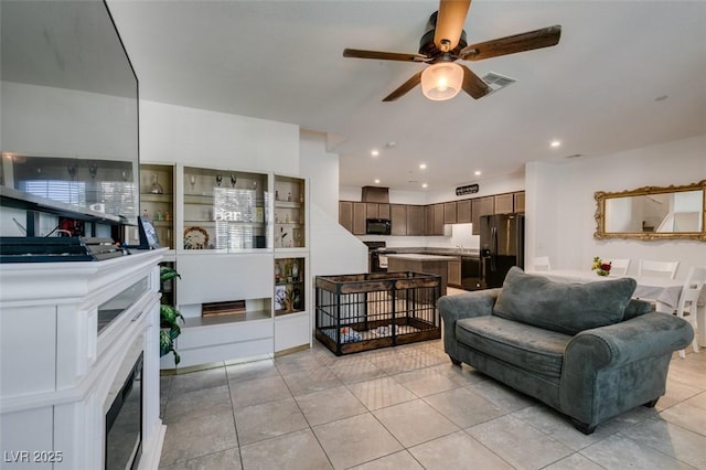 1200 Mission View Ct, Henderson, NV 89002 - living area featuring a ceiling fan, recessed lighting, and light tile patterned floors