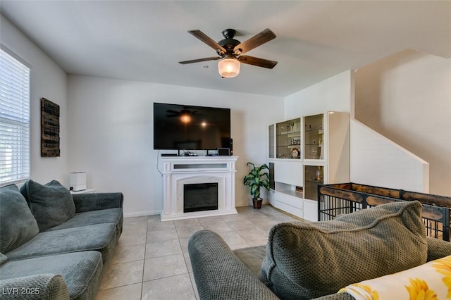 1200 Mission View Ct, Henderson, NV 89002 - living area featuring ceiling fan, tile patterned flooring, and a glass covered fireplace