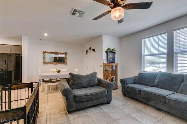 1200 Mission View Ct, Henderson, NV 89002 - living area featuring light tile patterned floors, ceiling fan, and recessed lighting