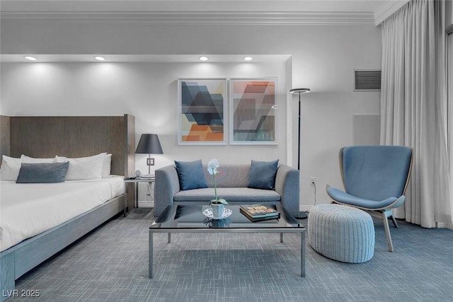 145 E Harmon Ave Unit 3705, Las Vegas, NV 89109 - bedroom featuring ornamental molding, carpet flooring, and recessed lighting