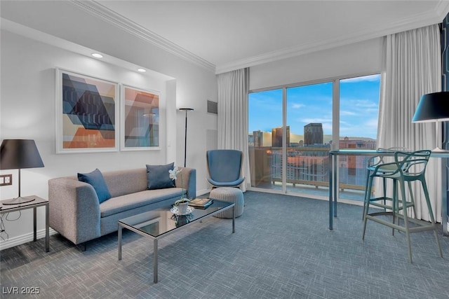 145 E Harmon Ave Unit 3705, Las Vegas, NV 89109 - carpeted living area featuring crown molding and baseboards