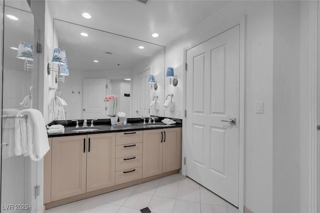 145 E Harmon Ave Unit 3705, Las Vegas, NV 89109 - bathroom with double vanity, recessed lighting, and tile patterned flooring
