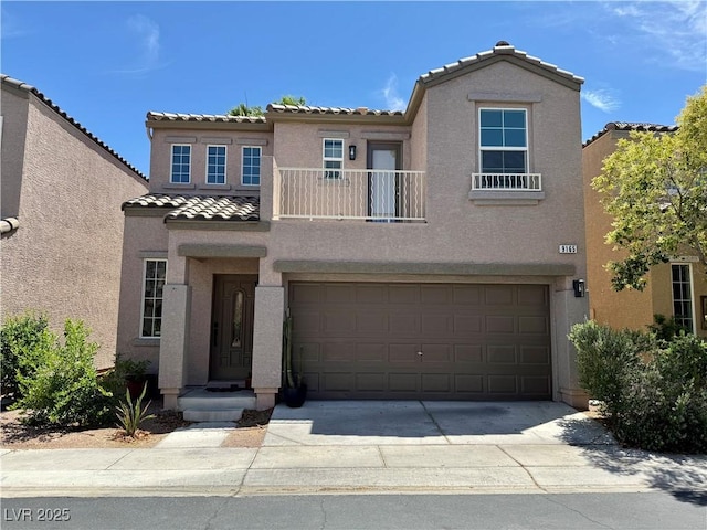 9165 Beauchamp Ave, Las Vegas, NV 89148 - view of front of property with a tiled roof, stucco siding, and an attached garage