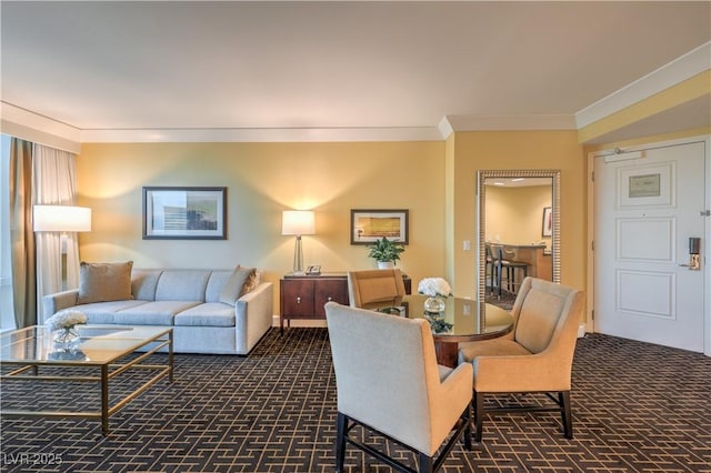 2000 Fashion Show Dr Unit 4105-4106, Las Vegas, NV 89109 - living room with crown molding and dark colored carpet