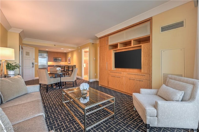 2000 Fashion Show Dr Unit 4105-4106, Las Vegas, NV 89109 - living area with ornamental molding and dark carpet