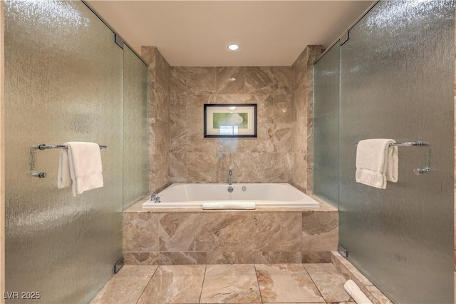 2000 Fashion Show Dr Unit 4105-4106, Las Vegas, NV 89109 - full bathroom with a stall shower, a bath, and marble finish floors