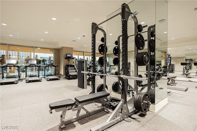 2000 Fashion Show Dr Unit 4105, Las Vegas, NV 89109 - exercise room featuring crown molding
