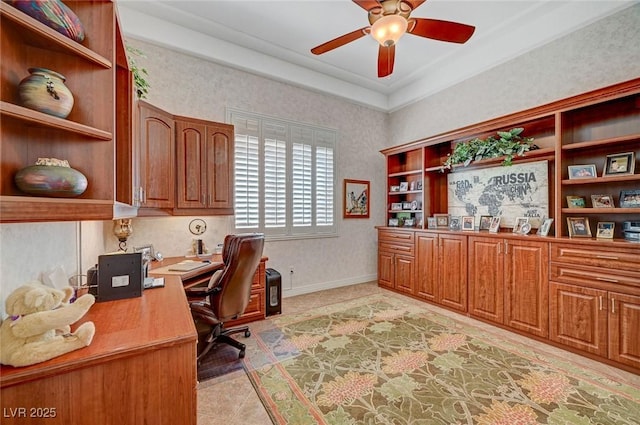 4936 Mountain Foliage Dr, Las Vegas, NV 89148 - home office featuring a ceiling fan and baseboards