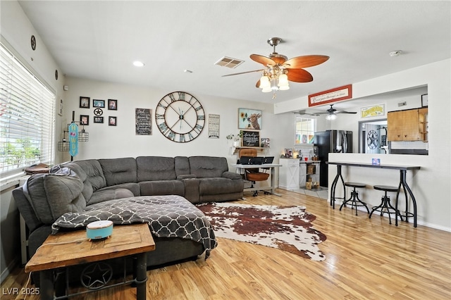 517 5th St, Boulder City, NV 89005 - living area with ceiling fan, light wood-style flooring, and recessed lighting