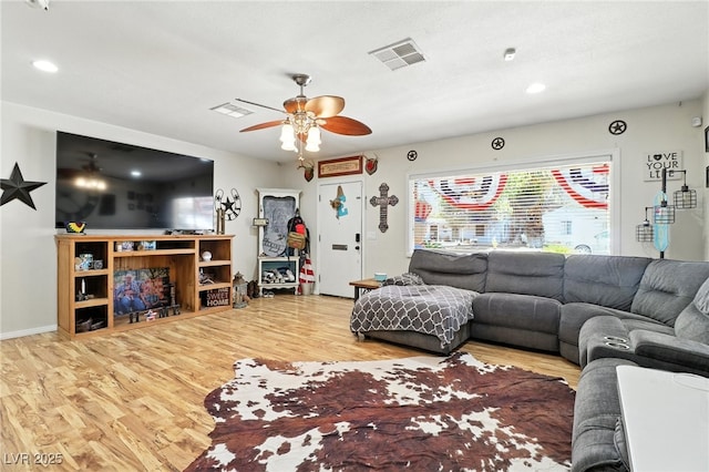 517 5th St, Boulder City, NV 89005 - living room with ceiling fan, wood finished floors, and recessed lighting