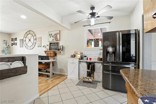 517 5th St, Boulder City, NV 89005 - kitchen with stainless steel fridge, ceiling fan, light tile patterned flooring, and recessed lighting
