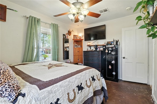 517 5th St, Boulder City, NV 89005 - bedroom with concrete flooring and a ceiling fan