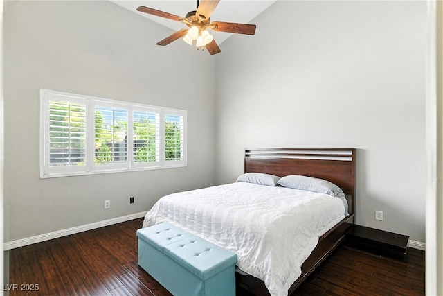 620 Painted Cloud Pl, Las Vegas, NV 89144 - bedroom featuring wood finished floors, high vaulted ceiling, and a ceiling fan