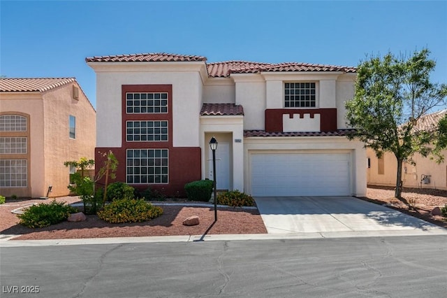 10952 Porto Foxi St, Las Vegas, NV 89141 - view of front of home with a tile roof, concrete driveway, stucco siding, and an attached garage