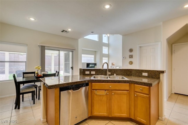 10952 Porto Foxi St, Las Vegas, NV 89141 - kitchen with dishwasher, tile countertops, healthy amount of natural light, light tile patterned flooring, and recessed lighting