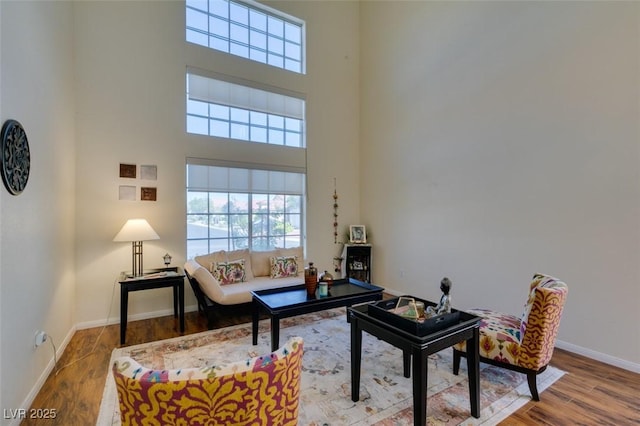 10952 Porto Foxi St, Las Vegas, NV 89141 - living room featuring a high ceiling, wood finished floors, and plenty of natural light