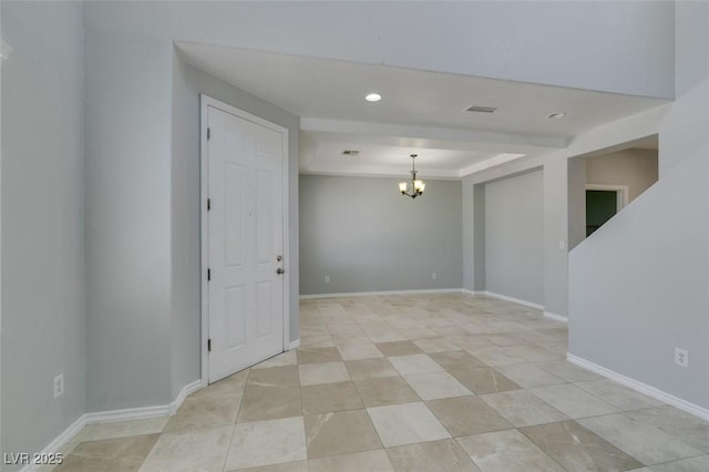 3941 Copper Stone Ct, North Las Vegas, NV 89032 - unfurnished room with a chandelier, a raised ceiling, recessed lighting, and light tile patterned floors