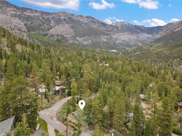 401 Alpine Way, Mount Charleston, NV 89124 - view of mountain backdrop featuring a heavily wooded area