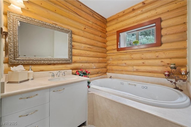 401 Alpine Way, Mount Charleston, NV 89124 - bathroom with vanity, a garden tub, and log walls