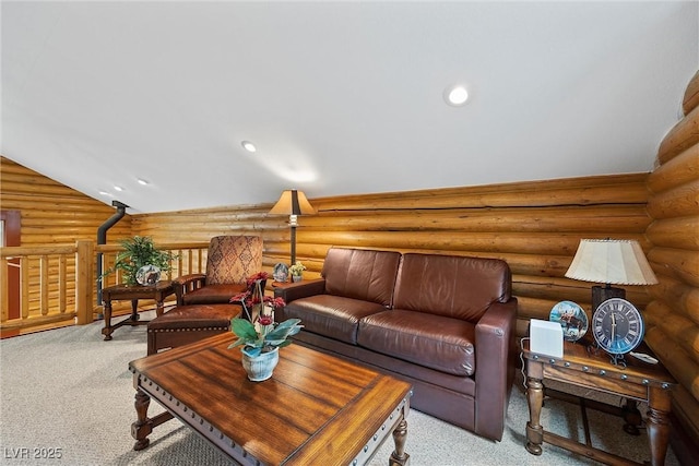 401 Alpine Way, Mount Charleston, NV 89124 - carpeted living room with rustic walls and recessed lighting