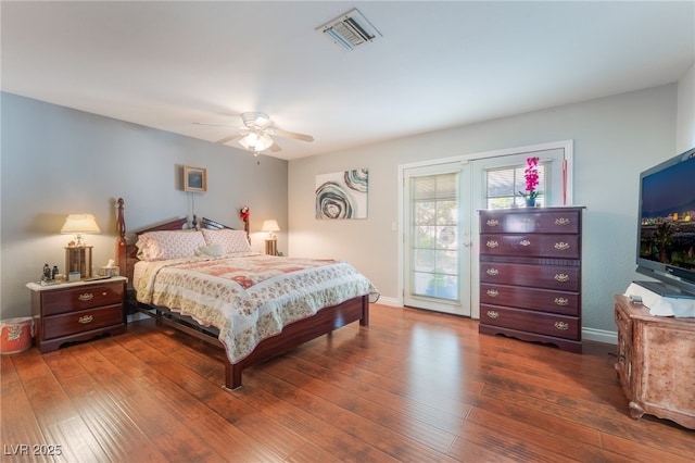 1723 Candice St, Las Vegas, NV 89156 - bedroom with access to exterior, wood-type flooring, and ceiling fan