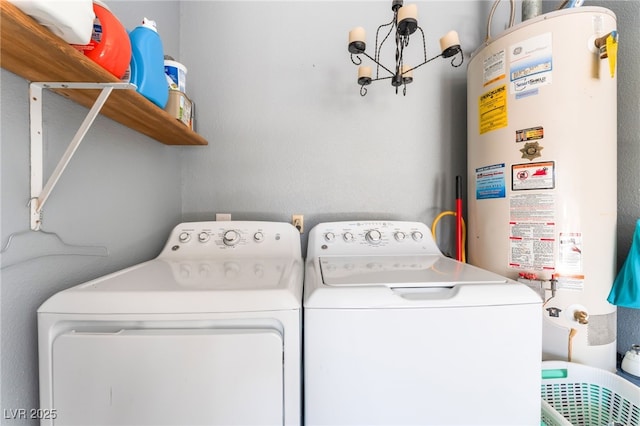 1723 Candice St, Las Vegas, NV 89156 - washroom with gas water heater, independent washer and dryer, and a chandelier