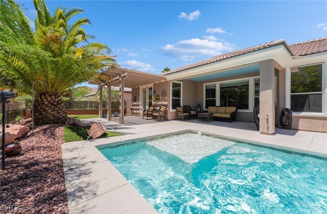 10331 Rio De Thule Ln, Las Vegas, NV 89135 - view of swimming pool with a pergola, an outdoor living space, and a patio