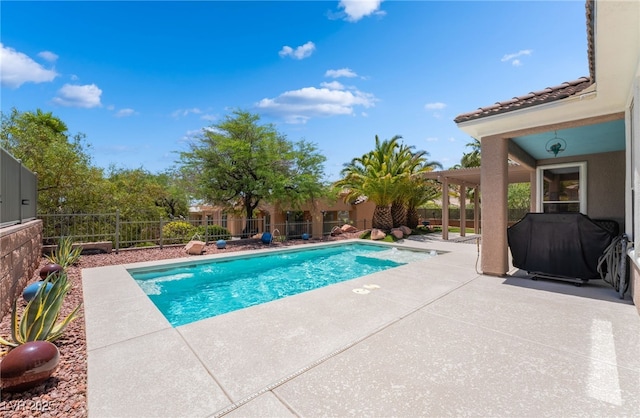 10331 Rio De Thule Ln, Las Vegas, NV 89135 - view of pool with area for grilling, a patio area, and a fenced backyard