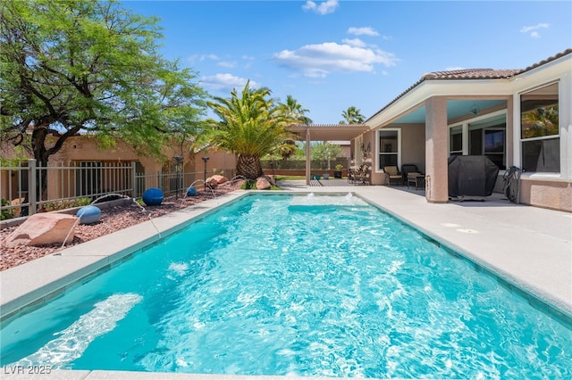 10331 Rio De Thule Ln, Las Vegas, NV 89135 - view of swimming pool featuring area for grilling, a patio area, and a fenced backyard