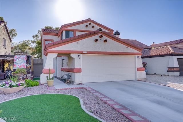 117 Lotus Blossom Ct, Las Vegas, NV 89145 - mediterranean / spanish home with concrete driveway, an attached garage, stucco siding, and a tile roof