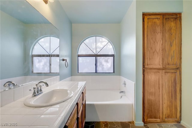 117 Lotus Blossom Ct, Las Vegas, NV 89145 - full bathroom with vanity, a bath, and tile patterned flooring