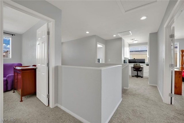 9131 Grand Sunburst Ct, Las Vegas, NV 89149 - corridor featuring light colored carpet, an office area, an upstairs landing, and recessed lighting