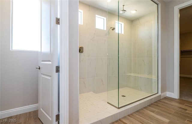7199 Twilight Rider Ct, Las Vegas, NV 89118 - bathroom with walk in shower, wood finished floors, and a spacious closet