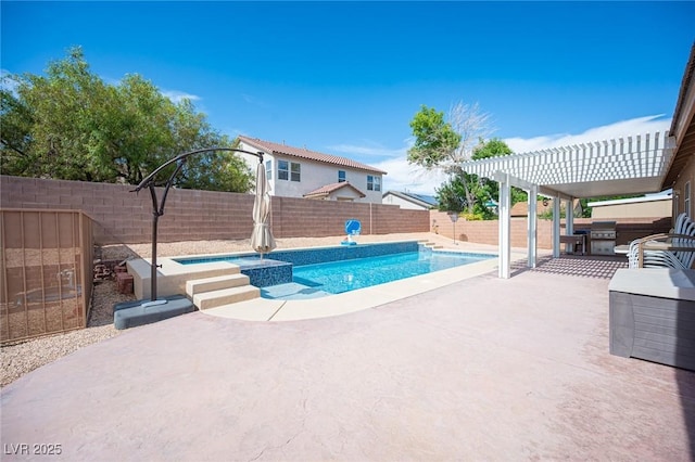 5600 Old Stable Ave, Las Vegas, NV 89131 - view of pool featuring a hot tub, a pergola, a fenced backyard, a patio, and area for grilling