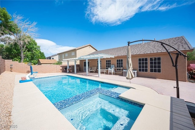 5600 Old Stable Ave, Las Vegas, NV 89131 - view of pool featuring a pergola, a fenced backyard, a patio area, and a pool with connected hot tub