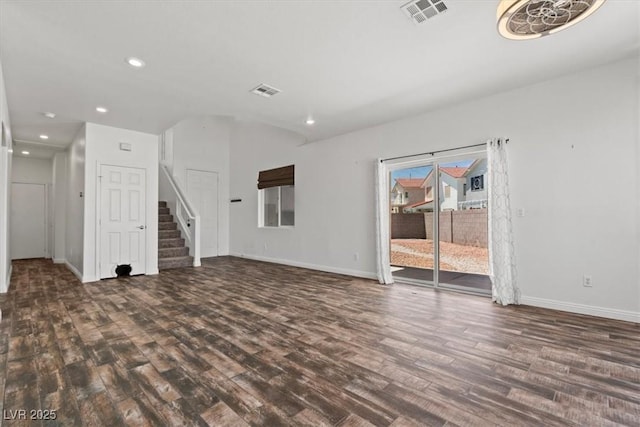 3632 Julia Waldene Ct, Las Vegas, NV 89129 - unfurnished living room featuring wood finished floors, stairway, and recessed lighting
